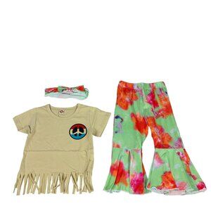 Girls 3-Piece Fringe Tee Tie-Dye Bell Bottoms & Headband Set - Size 2T
